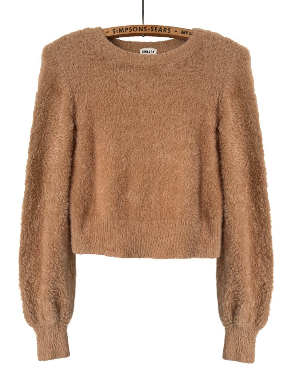 Aritzia Sunday Best Womens Fuzzy Cropped Sweater Teddy Knit Camel Size XS